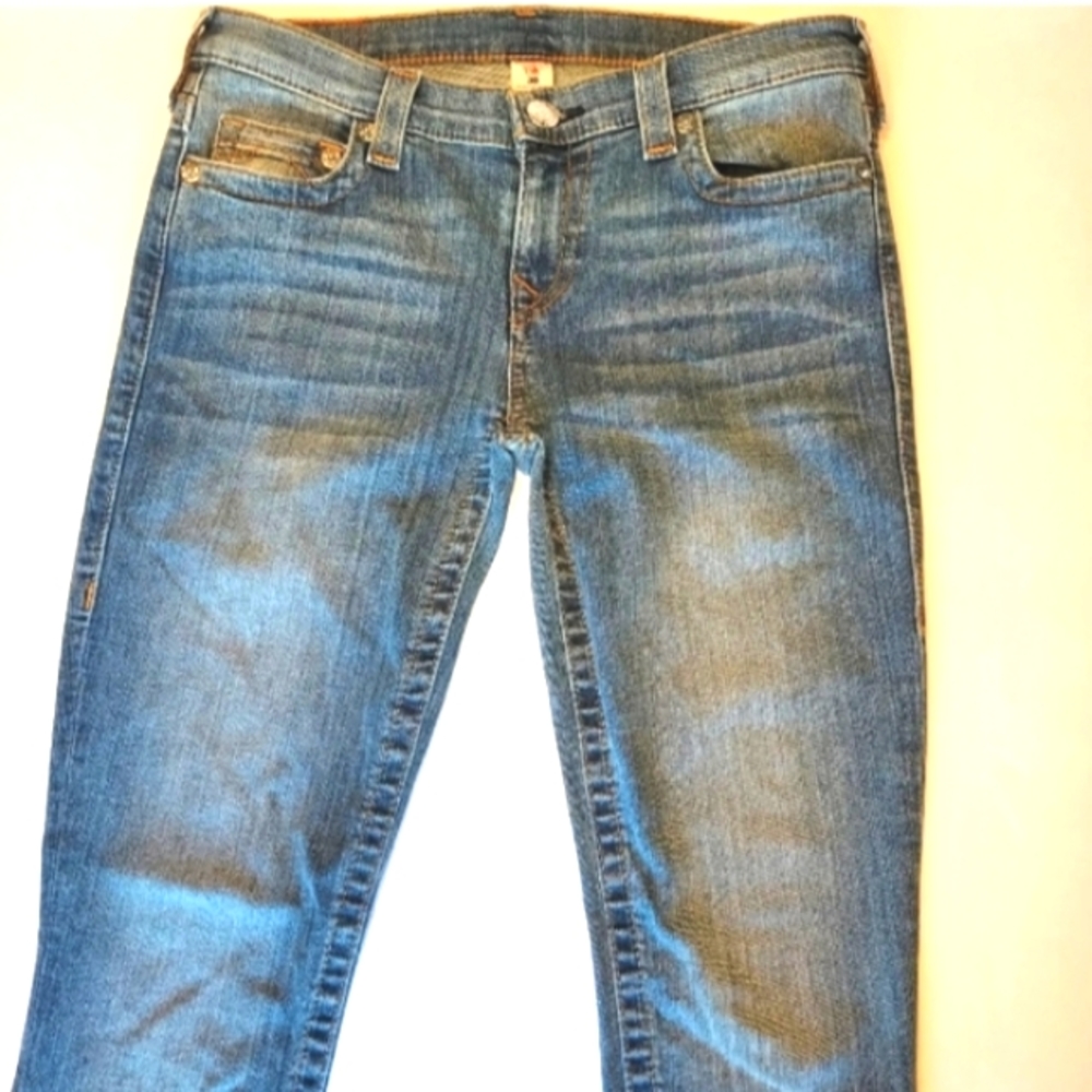 True Religion Stella Skinny Jeans Womens 30 x 32 Blue Denim Stretch Zip Fly - Picture 2 of 8